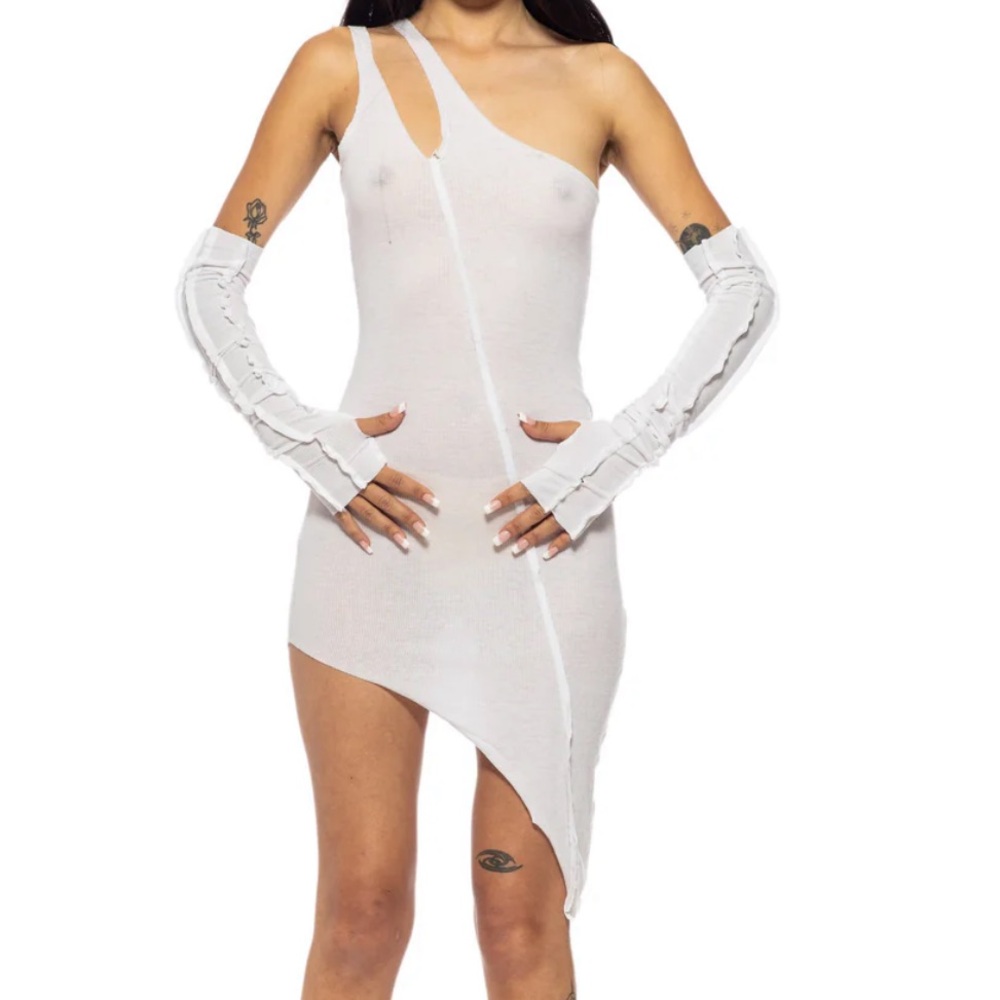 Sami Miro Vintage ASYMMETRIC ONE SHOULDER TANK DRESS IN WHITE RIB